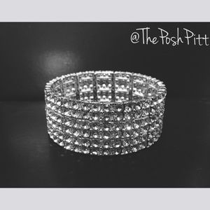 6 Row Crystal Diamante Rhinestone Stretch Bracelet